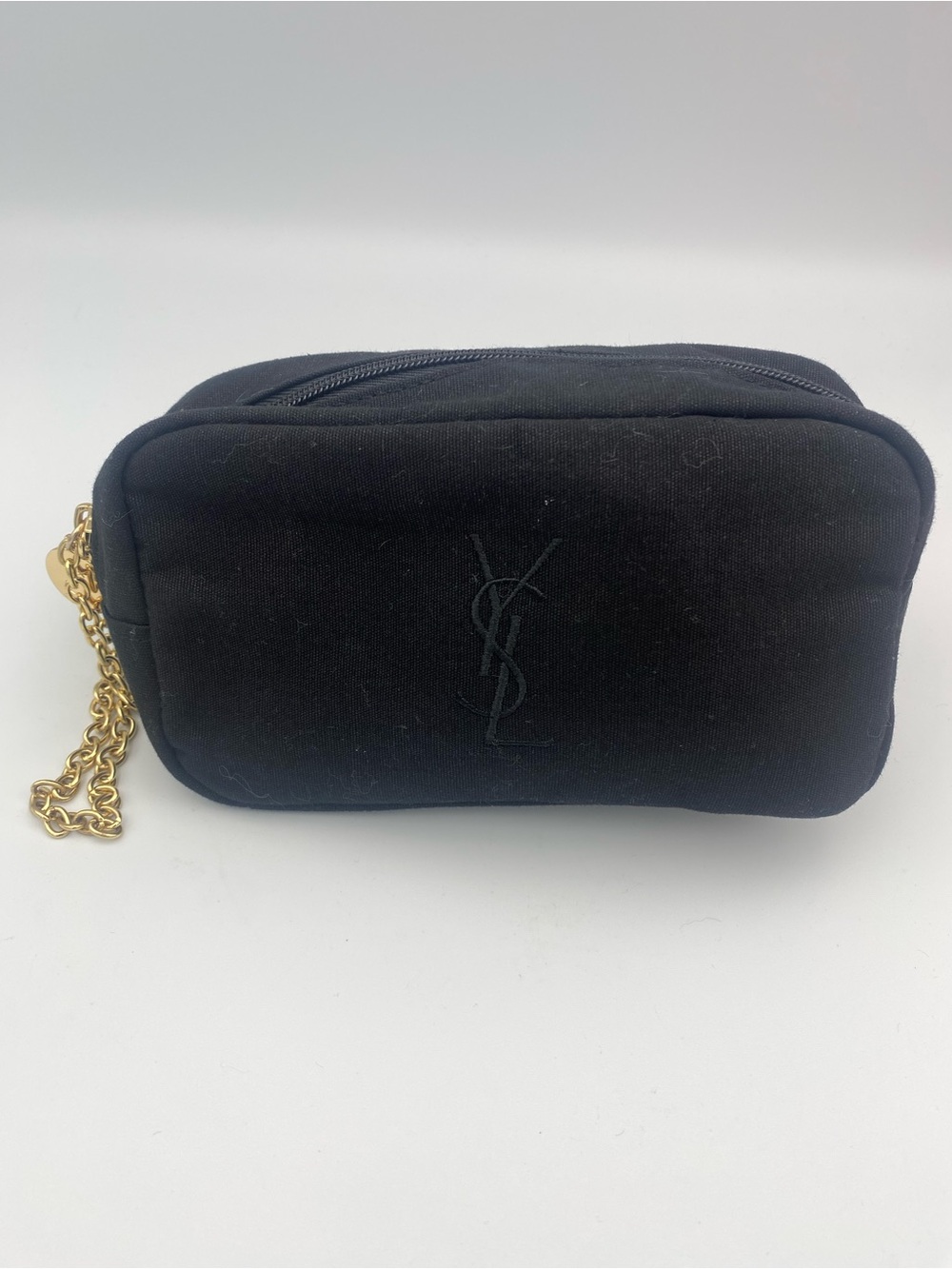 Saint Laurent Black Quilted Logo Shoulder Pouch with Gold Chain